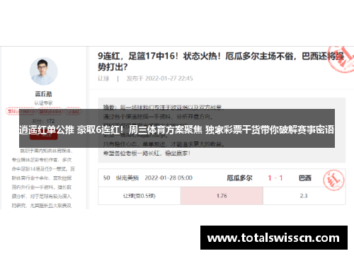 逍遥红单公推 豪取6连红！周三体育方案聚焦 独家彩票干货带你破解赛事密语